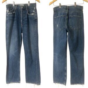 Agolde Riley High Rise Straight Leg Crop Jeans Size 26 In Frequency Distressed